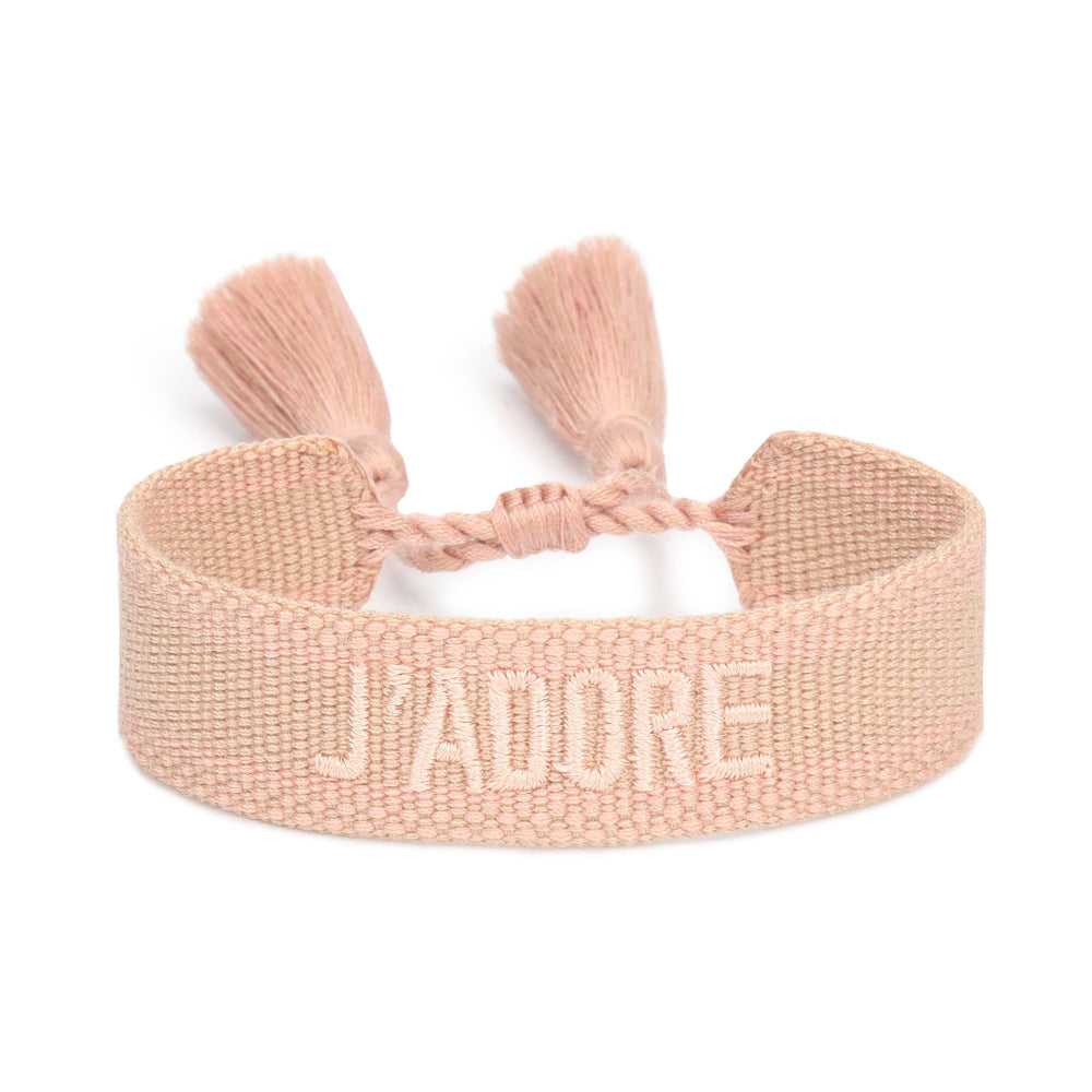 Women's Embroidered Letter Ribbon Carrying Strap Hand Bracelets