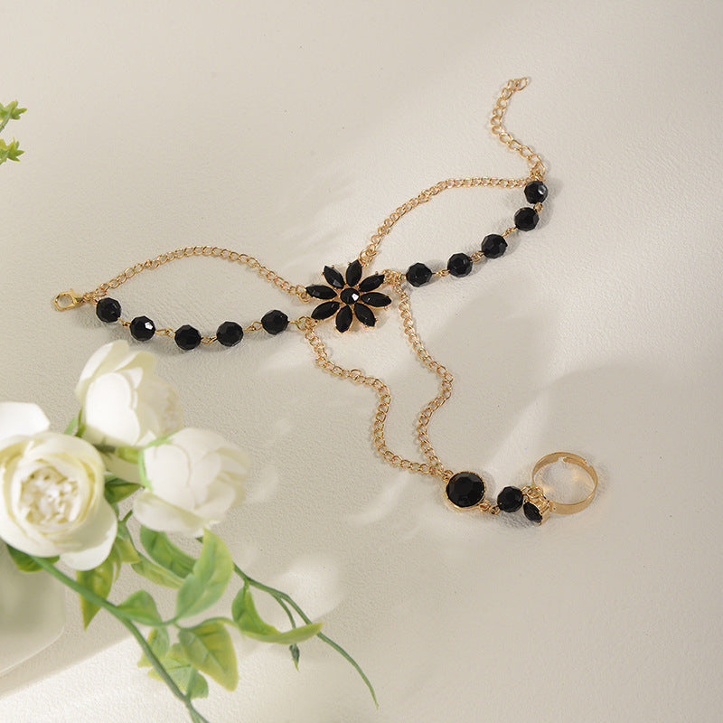 Women's Light Luxury Minority Black Zircon Flower Bracelets