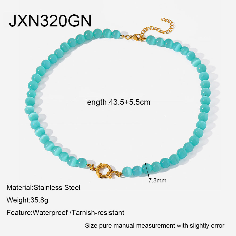 Women's Fresh Rainbow Cat Eye Glass Gold-plated Stainless Steel Summer Dopamine Necklaces