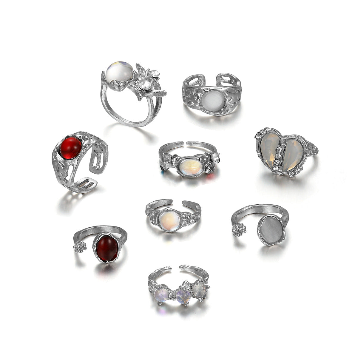 Cold Style Opal Split Heart-shaped Open Suit Pieces Female Personality Ring