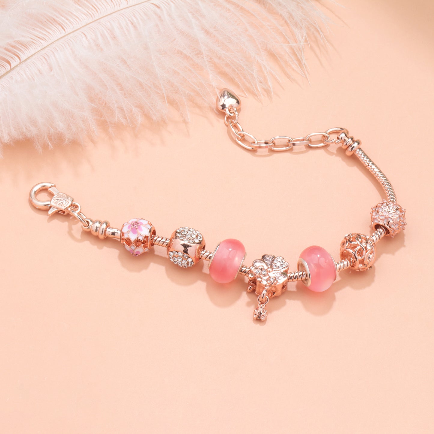 Rose Gold Beaded Luxury Rhinestone Finished Bracelets