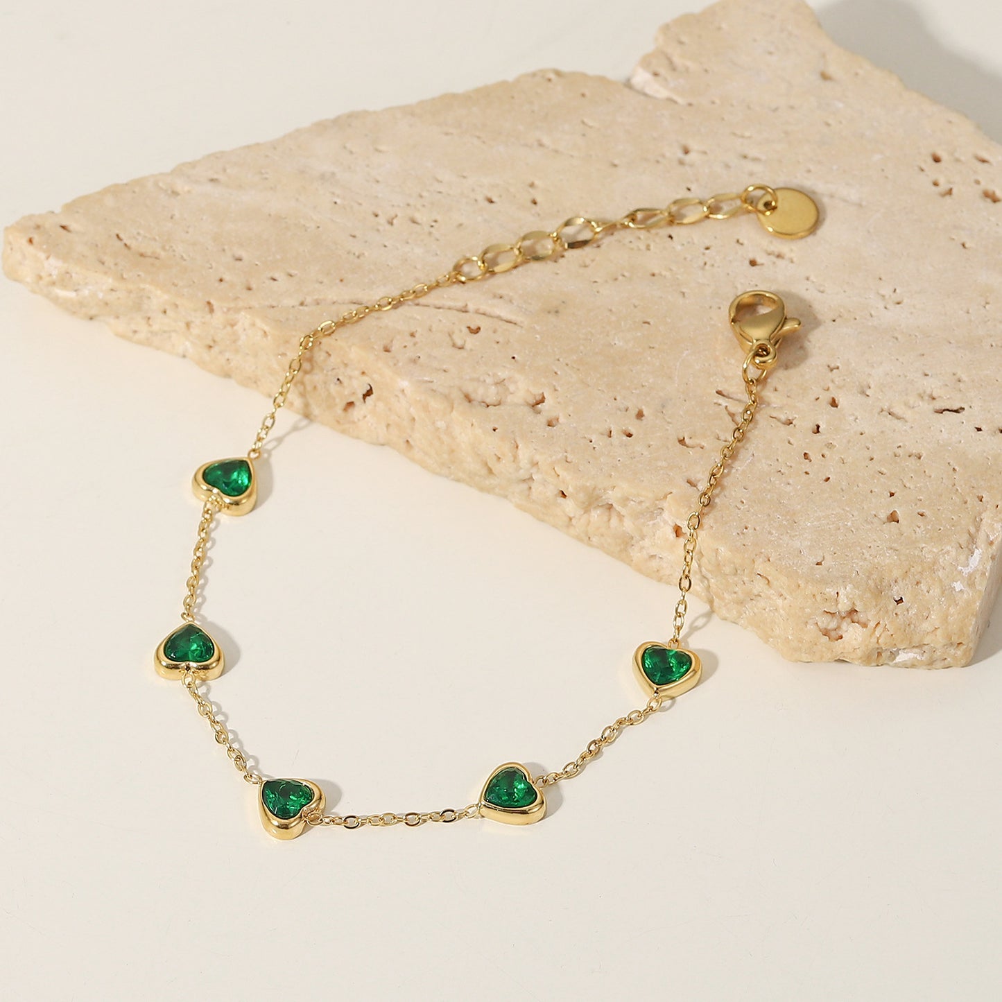 Ding Gold Multiple Green Zircon Titanium Steel Fashion Bracelets