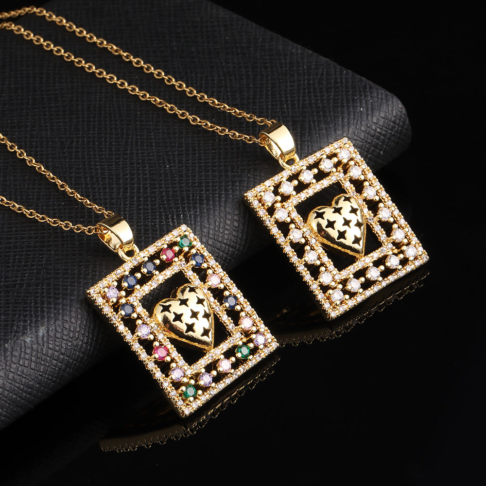 Color Heart-shaped Zircon Pendant Fashion Style Necklaces