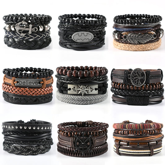 Bracelets de costume simples en cuir de vachette tissé pour hommes