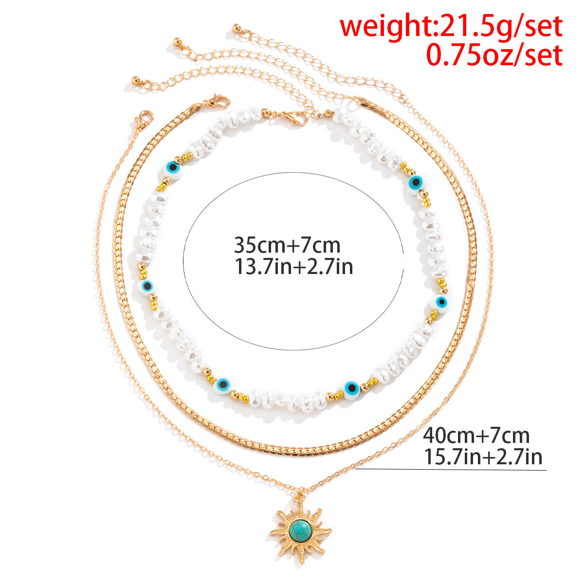 Color Personalized Eye Pearl Ethnic Style Sun Turquoise Pendant Necklaces