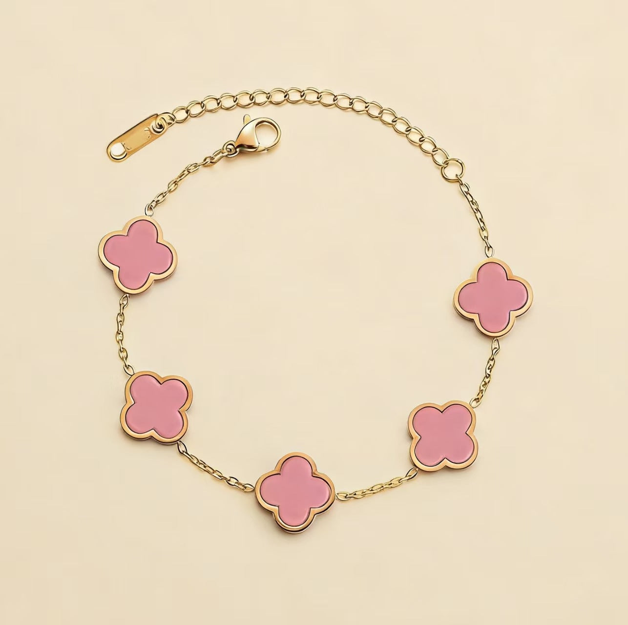 Women's Stylish Glossy Four-leaf Clover Titanium Steel Gold-plated Double-sided Bracelet