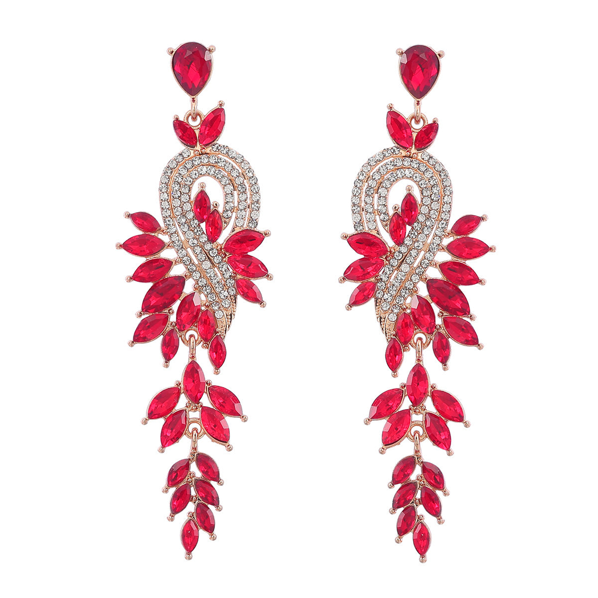 Design Alloy Diamond Rhinestone Geometric Leaves Earrings