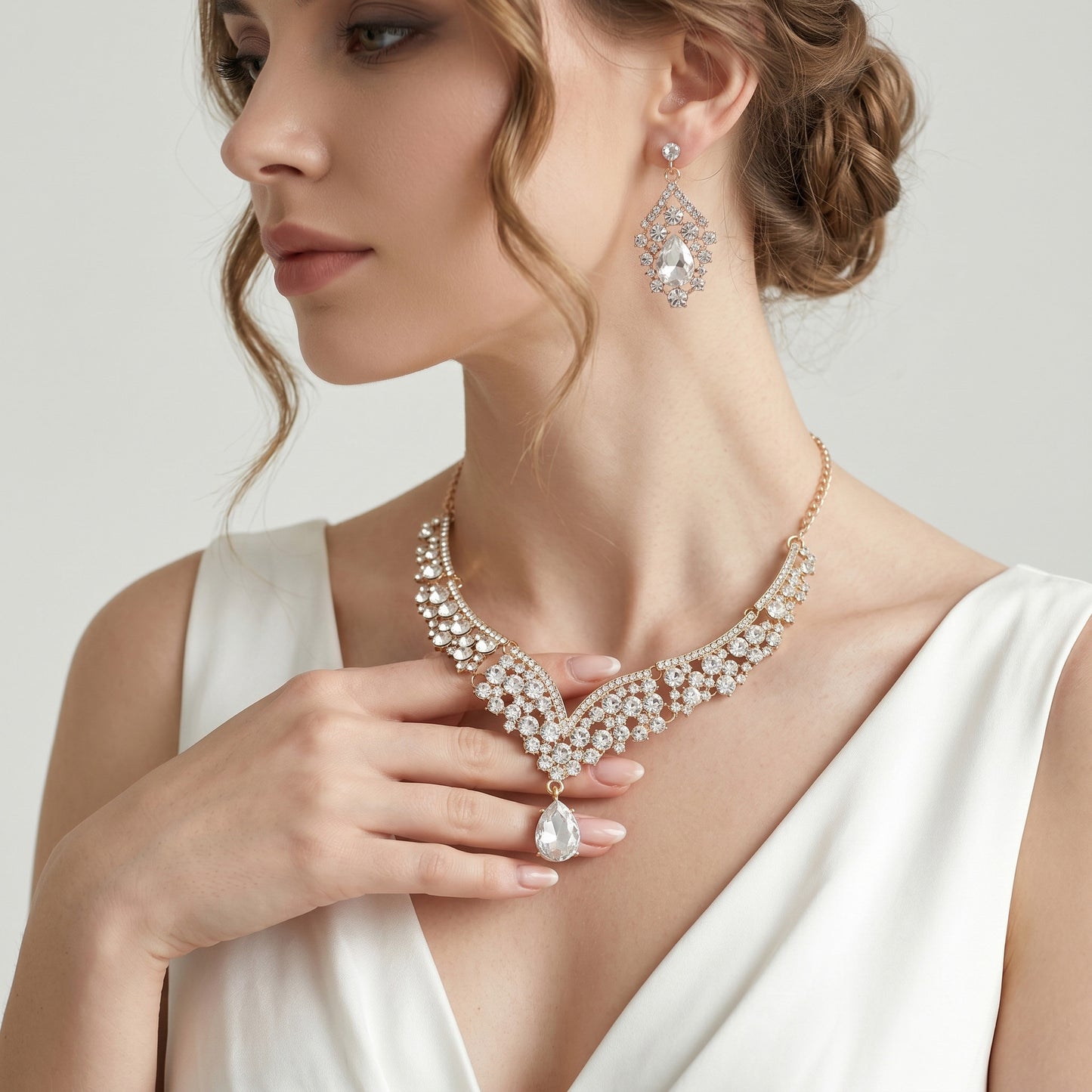 Alloy Rhinestone Light Luxury Dinner Dress Jewelry Set