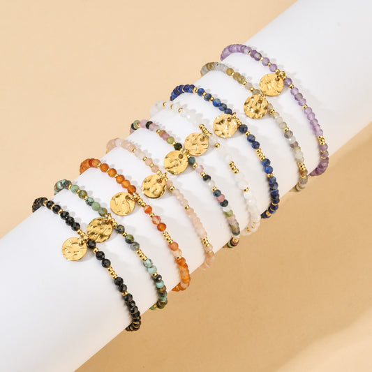 Natural Stone Beaded Ethnic Style Stainless Steel Bracelet