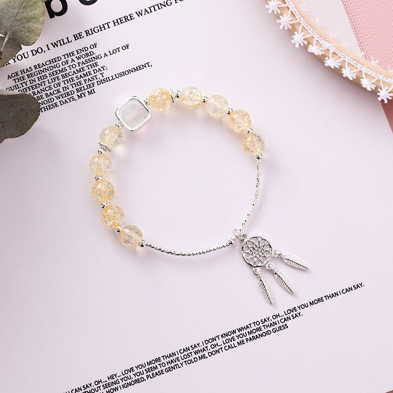 Strawberry Female Pink Crystal Single Circle Beaded For Girlfriend Bracelet