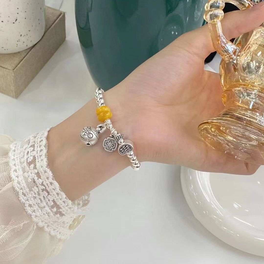 Pendentif bête en or avalant des perles, Bracelets de Style ethnique chinois pour femmes