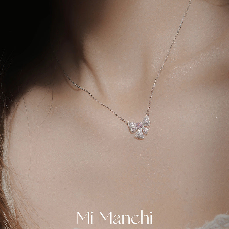 Colliers de luxe légers avec nœud en Zircon pour femmes, colliers de clavicule de haute qualité