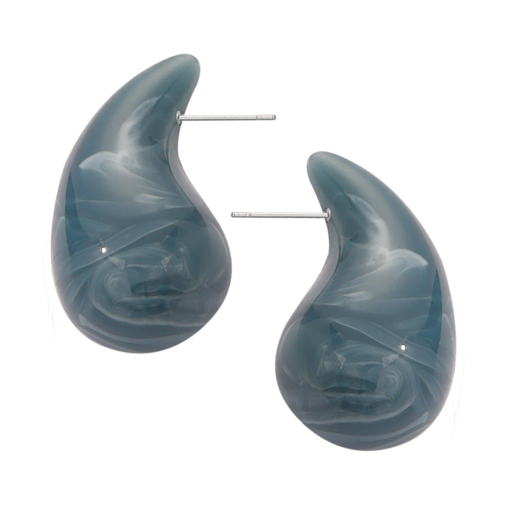 Fashion Simple Casual Style Resin Water Drop Shape Titanium Steel Earrings