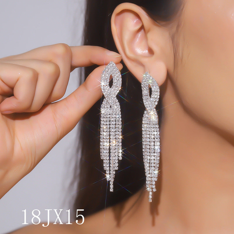 Style Beautiful Classical Rhinestone Tassel Nightclub Dress Earrings