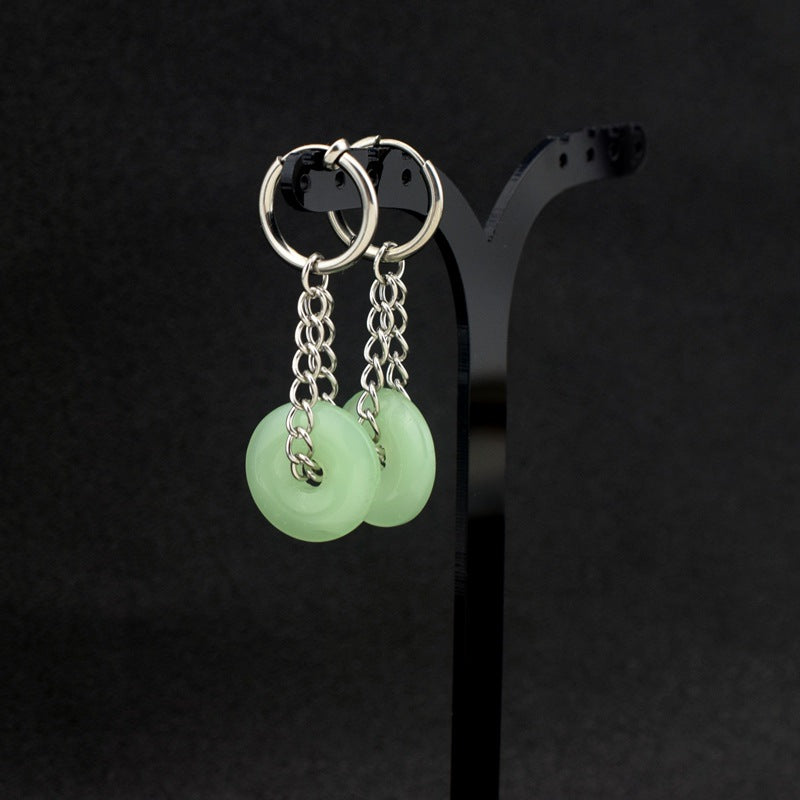 Women's & Men's Fashion Unisex Style Colored Glaze Jade Peace Buckle Earrings