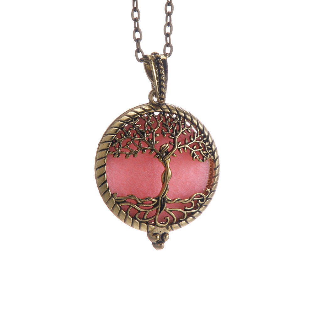 Hollow Lucky Tree Round Alloy Medal Charm Necklace