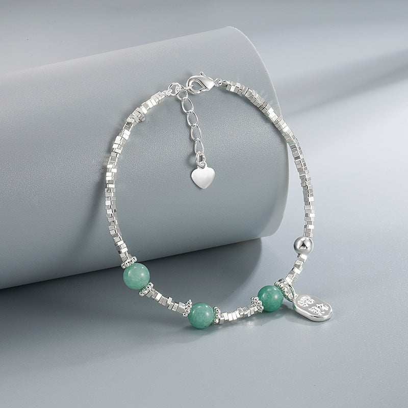 Rich Sier Square Chalcedony Lucky Fortune Bracelets