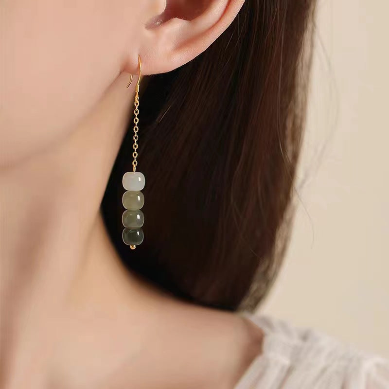 Chinese Style Gradient Color Long Fringe Earrings