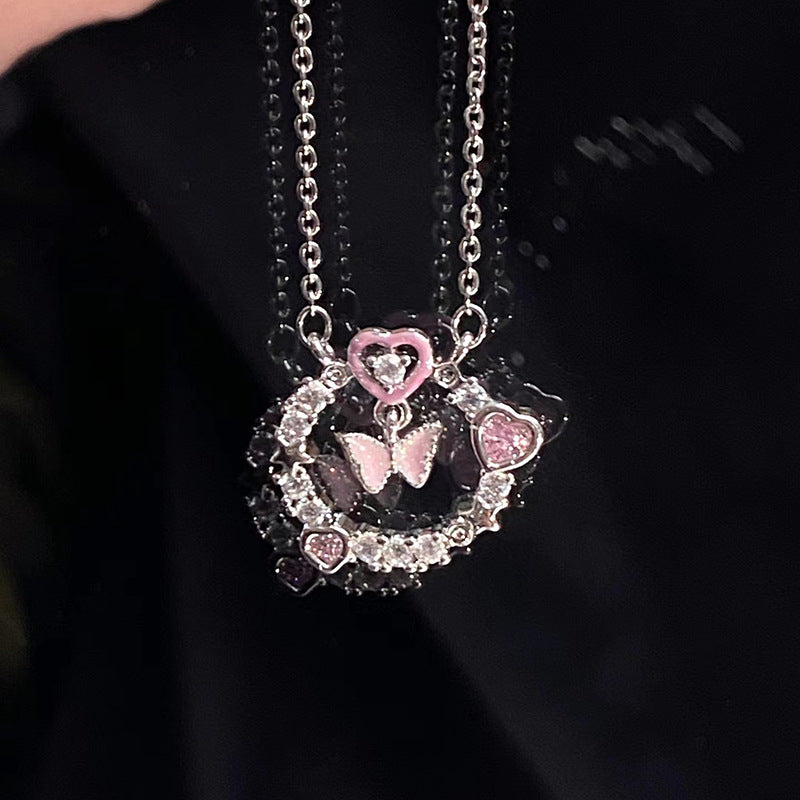 Love Heart Diamond Pendant Butterfly Version Necklaces