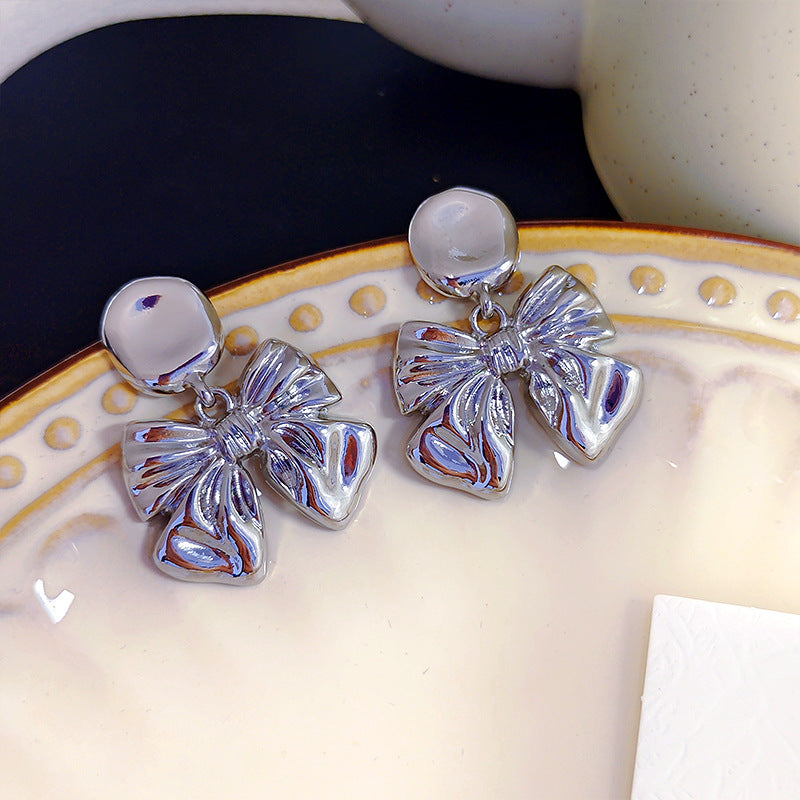 Bowknot Glossy Simple Retro Elegant Niche Earrings