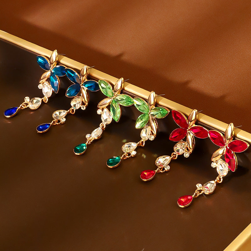 Female Alloy Diamond Full Flower Exaggerated Sweater Jewelry Set