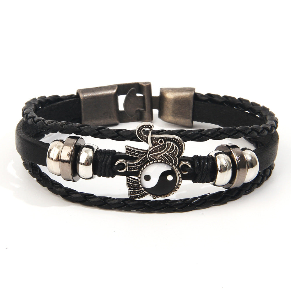 Women's & Men's & Bohemian Style Black Cattle Leather Bracelets