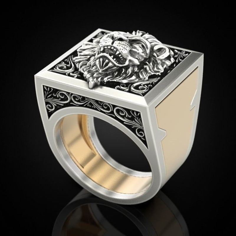 Men's Lion Two-piece Retro Creative Fashion Item Ring