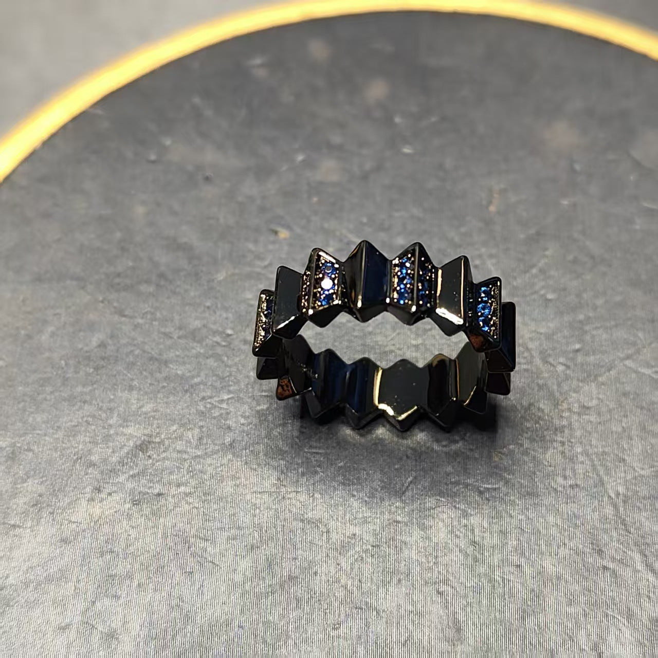 White Diamond Couple Wave Black Gold Rings