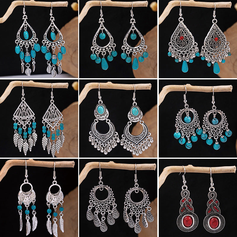 Tassel Turquoise Retro Minority Ethnic Style Earrings