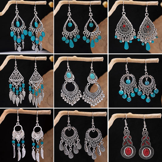 Tassel Turquoise Retro Minority Ethnic Style Earrings