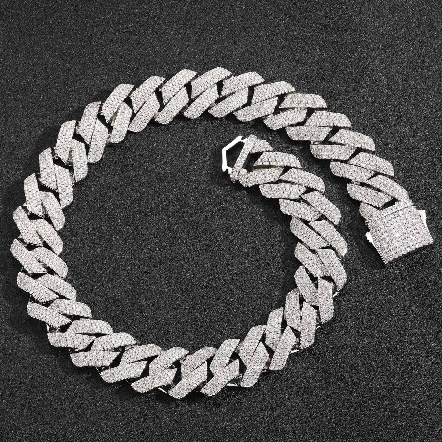 Men's Rhombus Cuban Link Chain Pink White Zirconium Necklaces