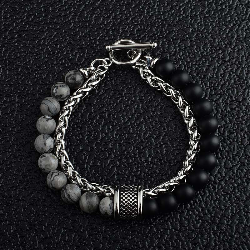 Herren-Armbänder aus Edelstahl mit Korbkette und mattiertem Stein