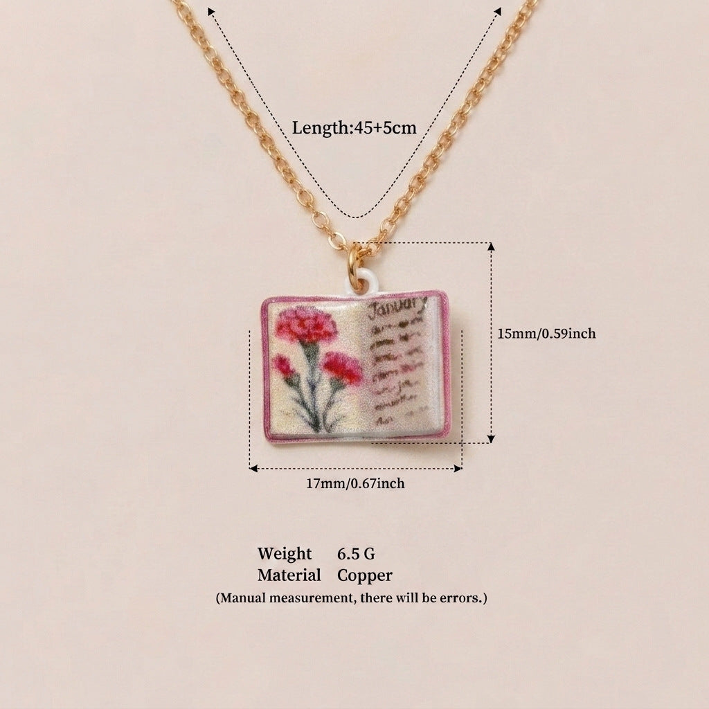 Month Imitation Porcelain Vintage Book Light Luxury Small Design Copper Necklaces