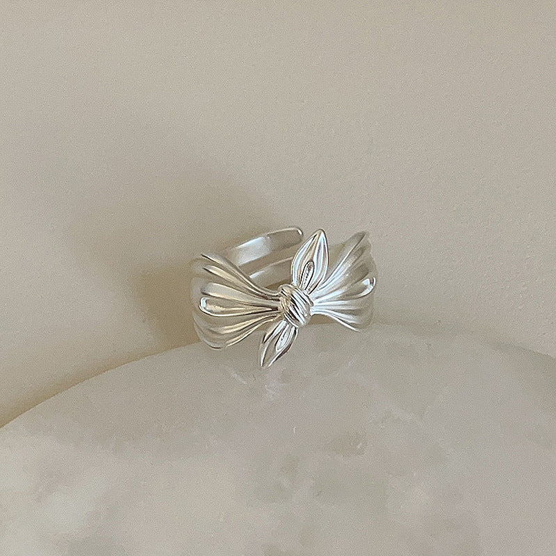 Bow Matte Metal Female Niche Unique Personality Fashion Rings