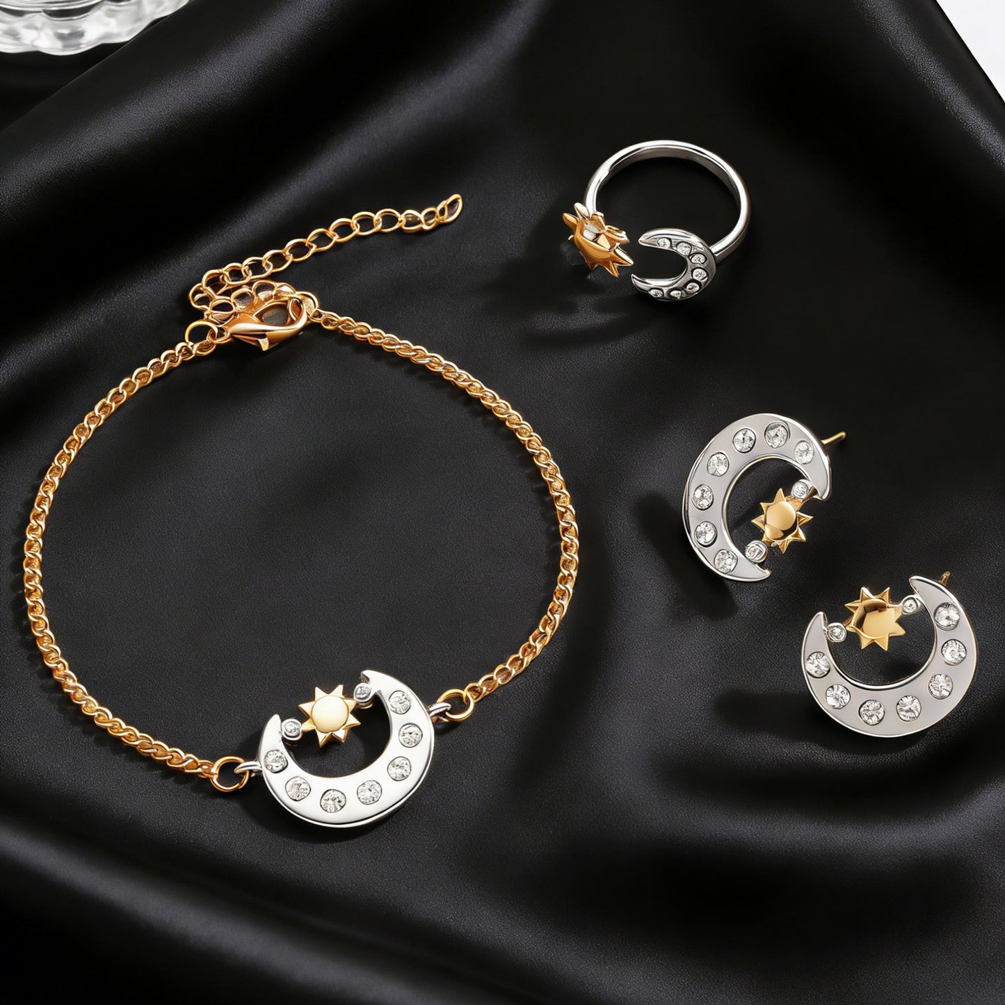 Copper Inlaid Zircon Sun Moon Female Jewelry Set