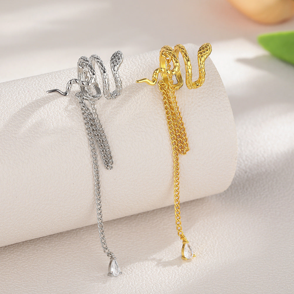 Men's Drop Zircon Tassel Chain Pseudo Simulated Earrings