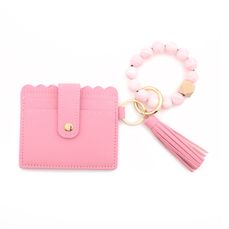 Women's Card Holder Leopard Print Tassel Wallet Leather Bracelet