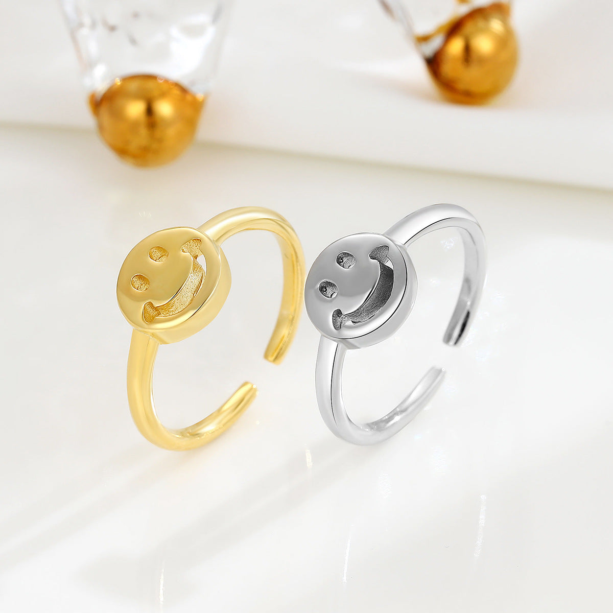 Women's Sier Glossy Smiley Open Temperamental Minority Simple Rings