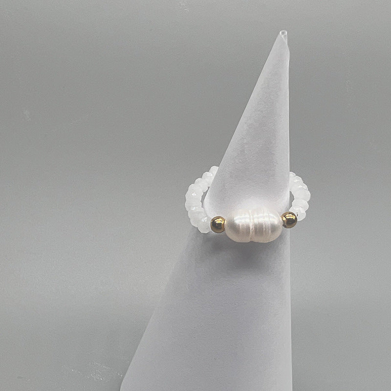 Elegant Style Freshwater Pearl Colored Glaze Beaded Rings