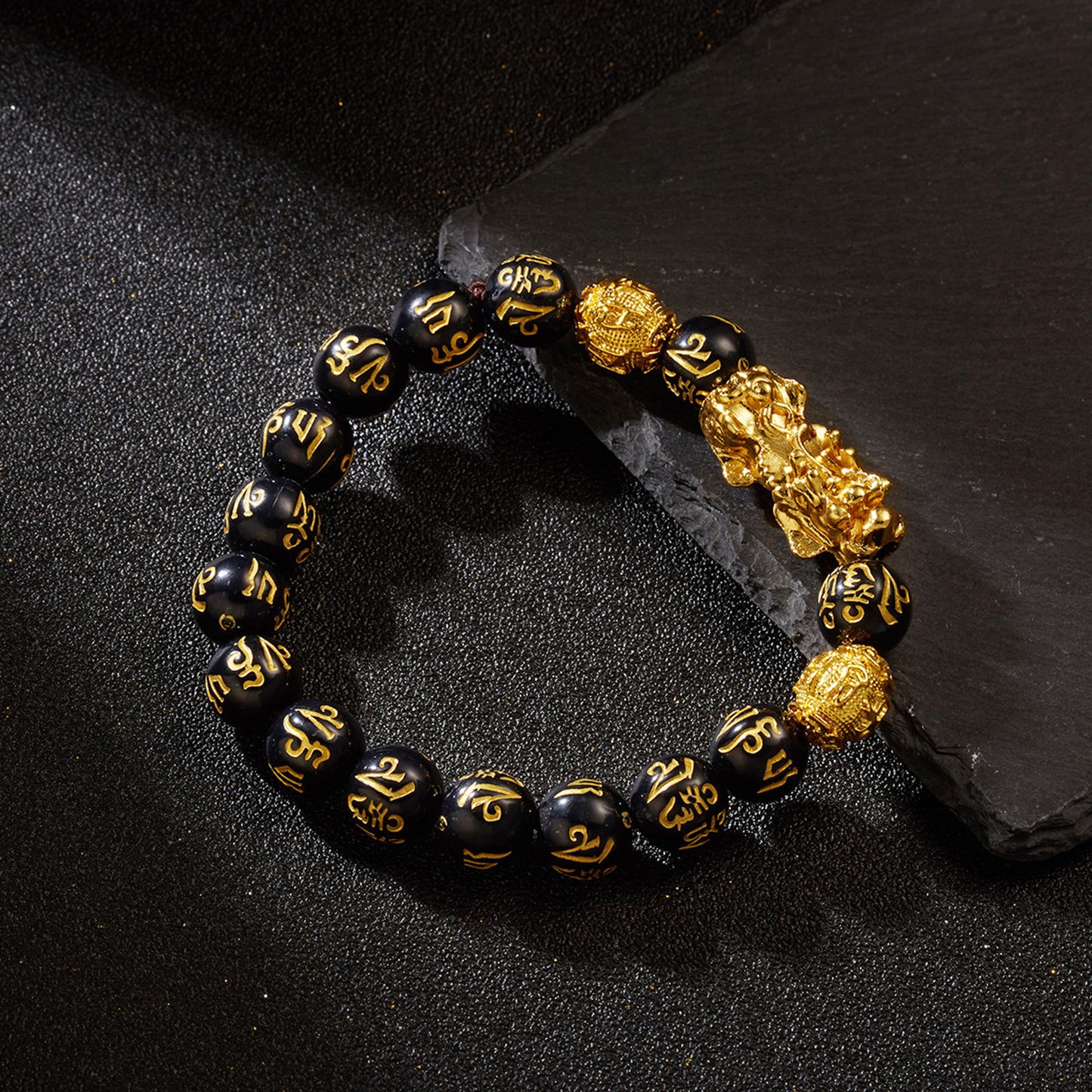 Bracelets personnalisés en perles d'obsidienne Pi Mantra Bouddha pour hommes