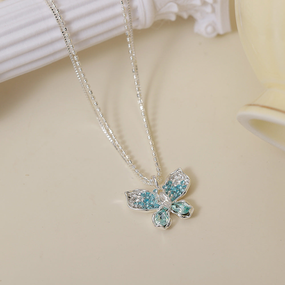 Women's Sparkling Full Rhinestone Zircon Butterfly Bow Light Luxury High Fashion Jewelry Set