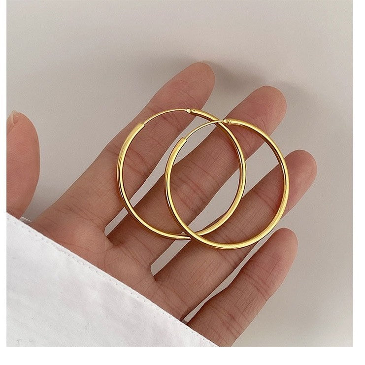 Needle Big Ear Gold Plated White Copper Fashion Personality Round Earrings