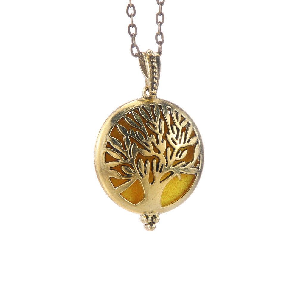 Hollow Lucky Tree Round Alloy Medal Charm Necklace