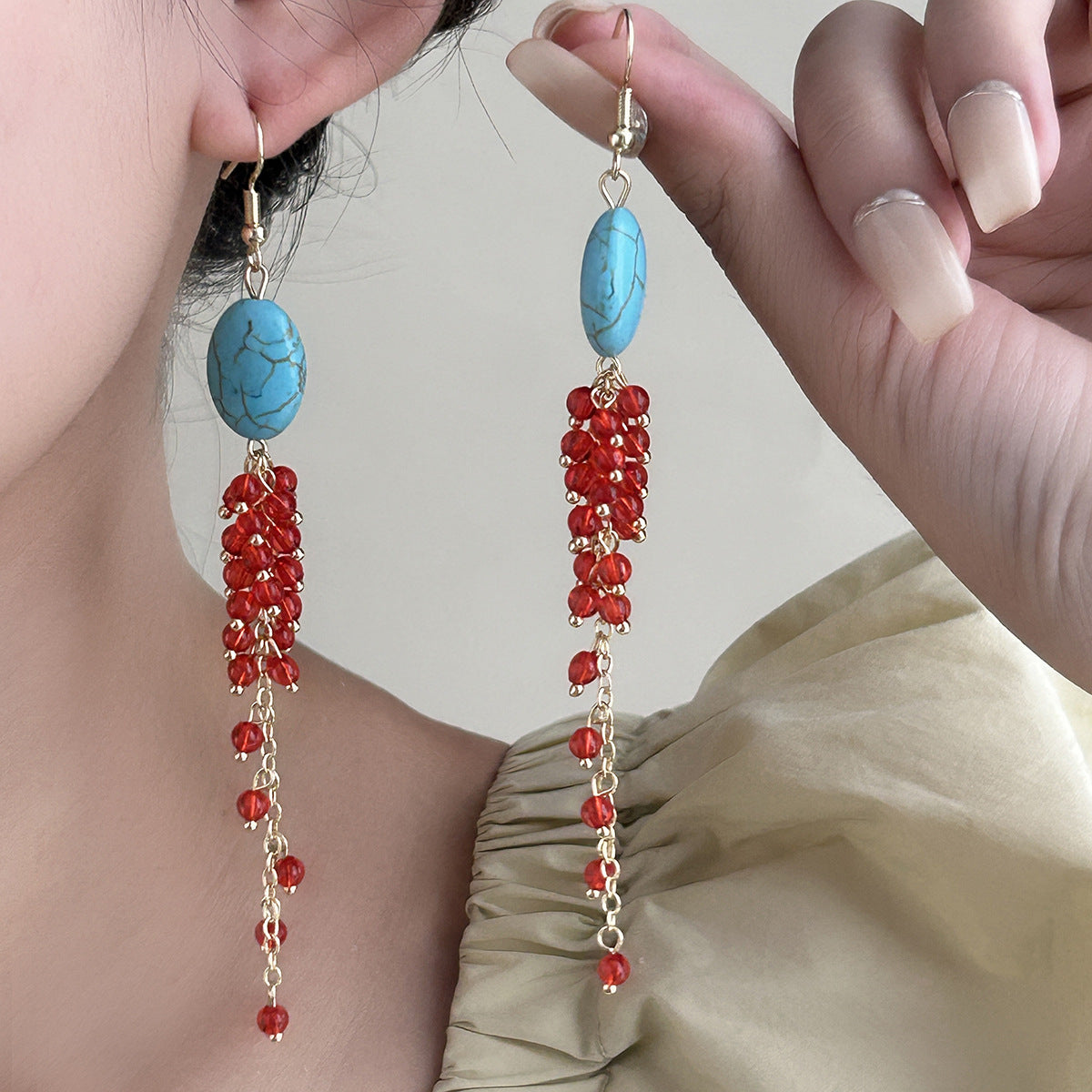 Selection Of Chinese Ancient Style Beaded Long Fringe National Hollow Earrings