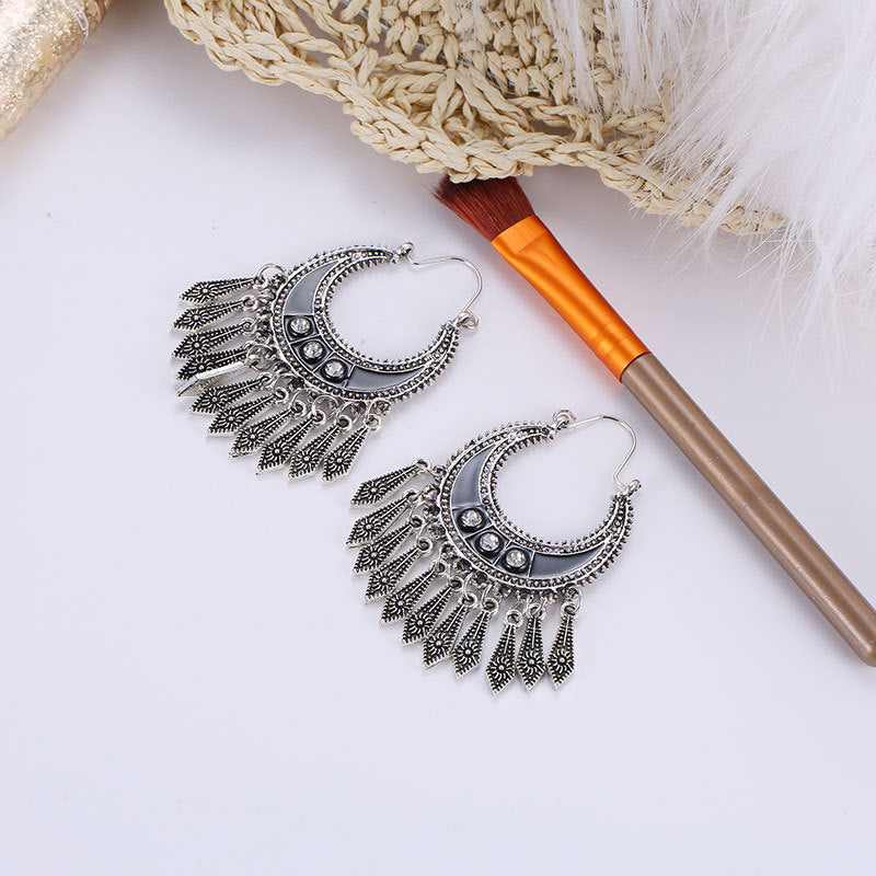 Vintage National Fashion Tassel Bohemian Black Earrings