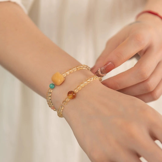 Women's & Men's & Natural Citrine Double Bodhi Beaded Bracelets