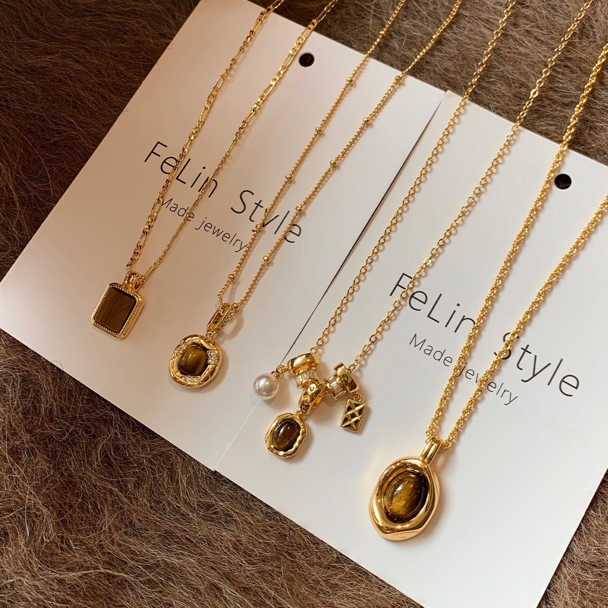 Women's Tigereye Round Titanium Steel Style Clavicle Chain Personalized Minority Design Pendants