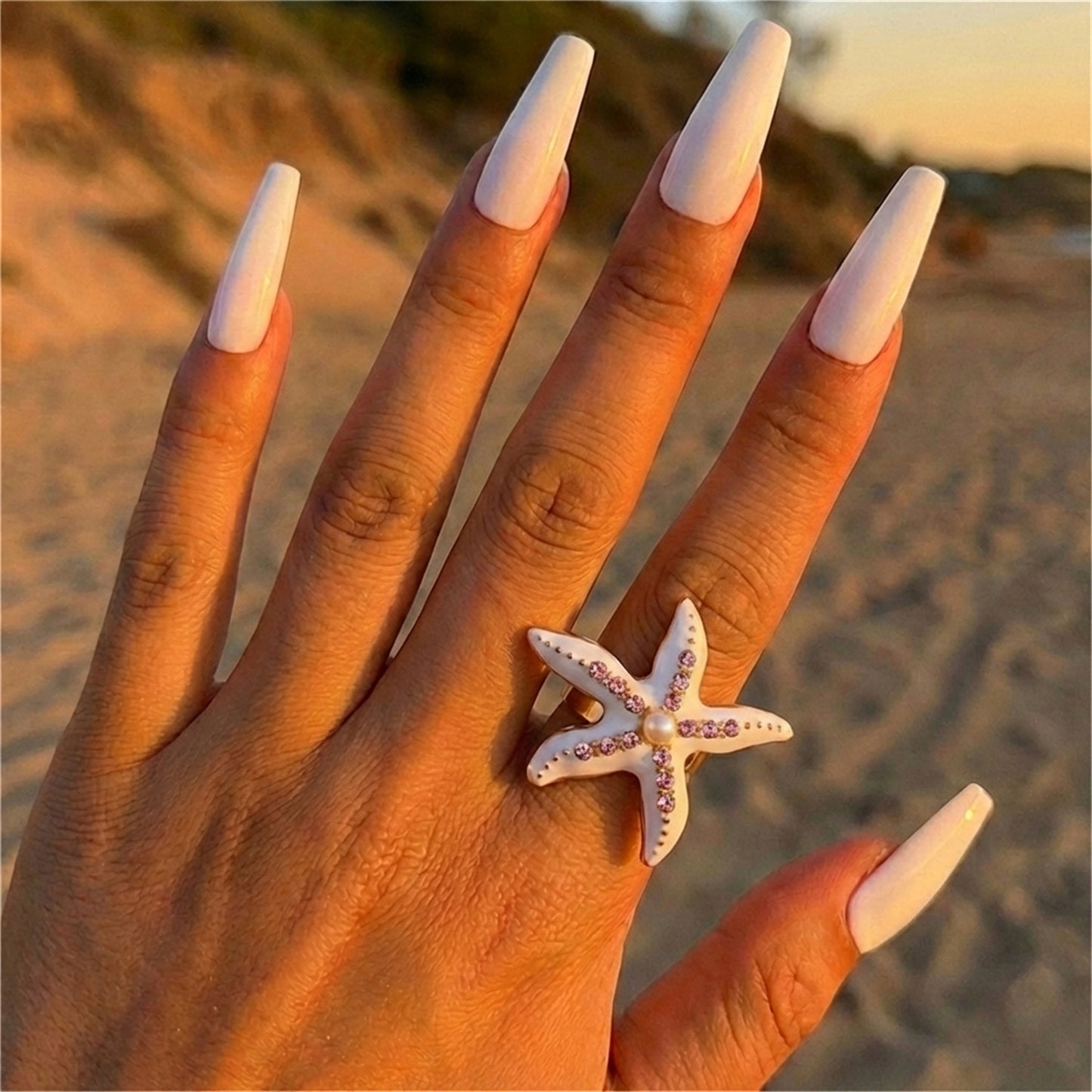 Diamond Starfish Bohemian Summer Vacation Ocean Style Rings