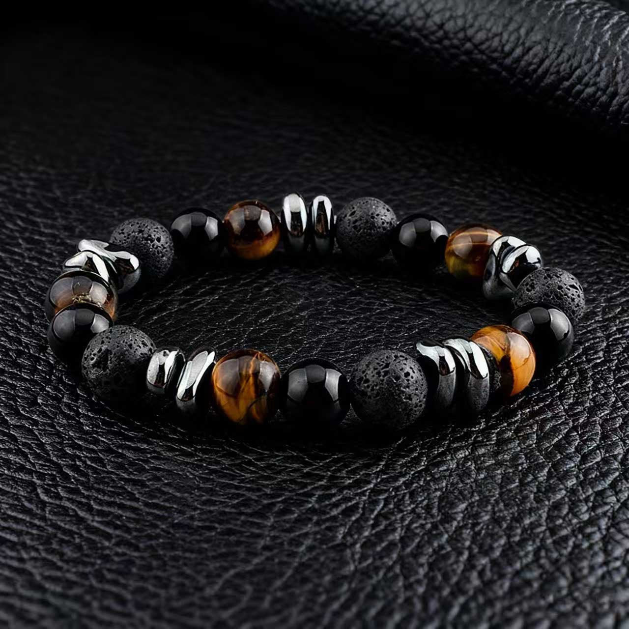 Stone Male Green Stripes Agate Beads Bracelets