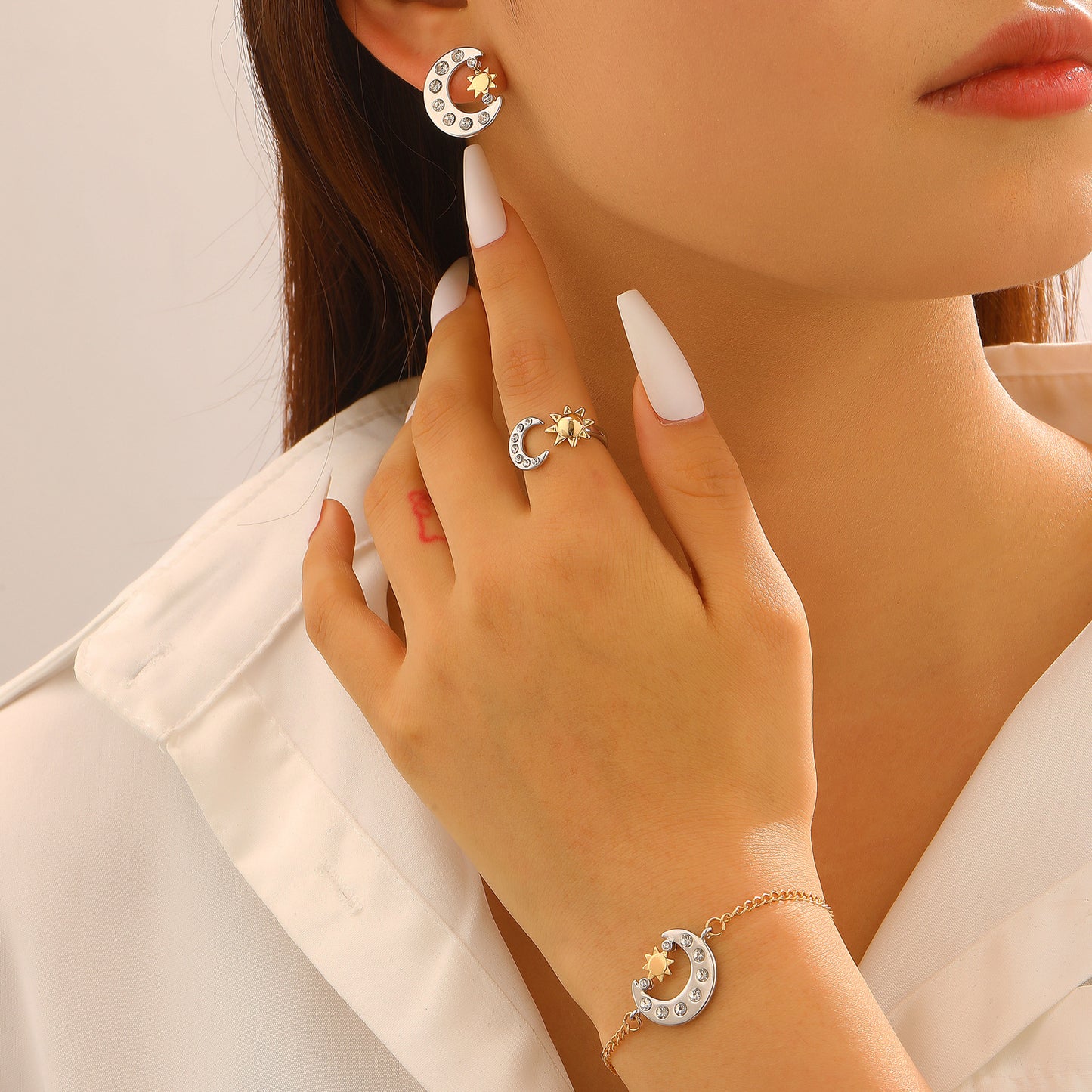 Copper Inlaid Zircon Sun Moon Female Jewelry Set